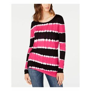 New INC Large Rhinestone Tie Dye Long Sleeve Scoop